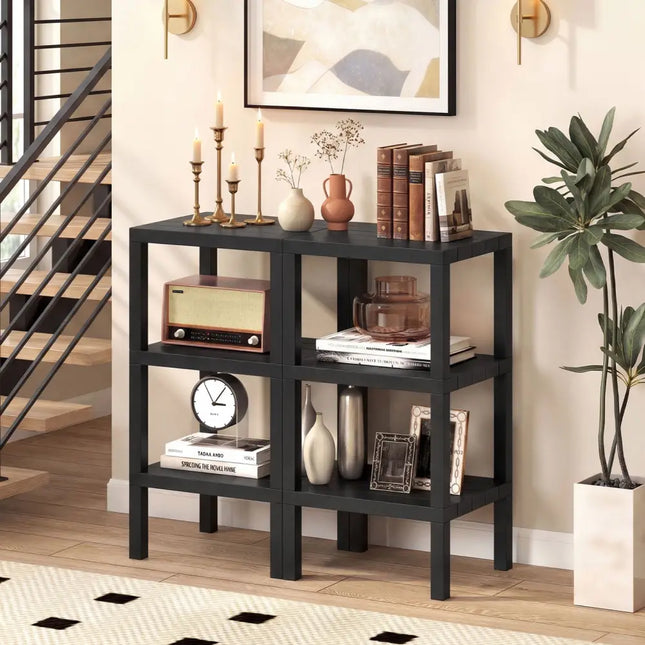 6-Tier Plastic Modular Storage Shelves for Living Room and Kitchen-Black - Black - Plant Stands