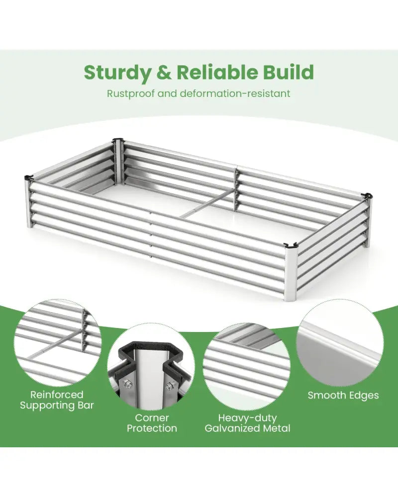 6 x 3 x 1 FT Galvanized Raised Garden Bed with Greenhouse Cover-Silver - Silver - Raised Garden Beds