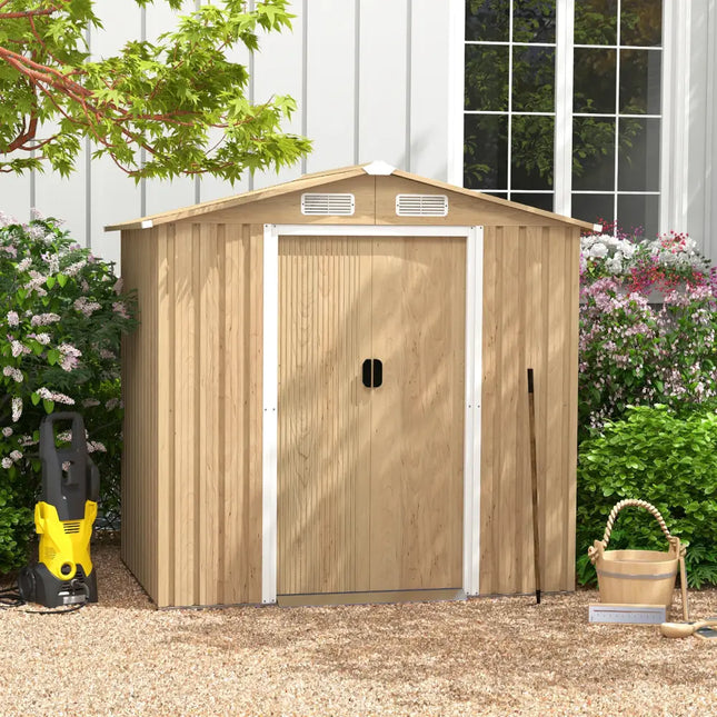 6 x 4 Feet Galvanized Steel Storage Shed with Lockable Sliding Doors-Natural - Natural - Sheds & Outdoor Storage