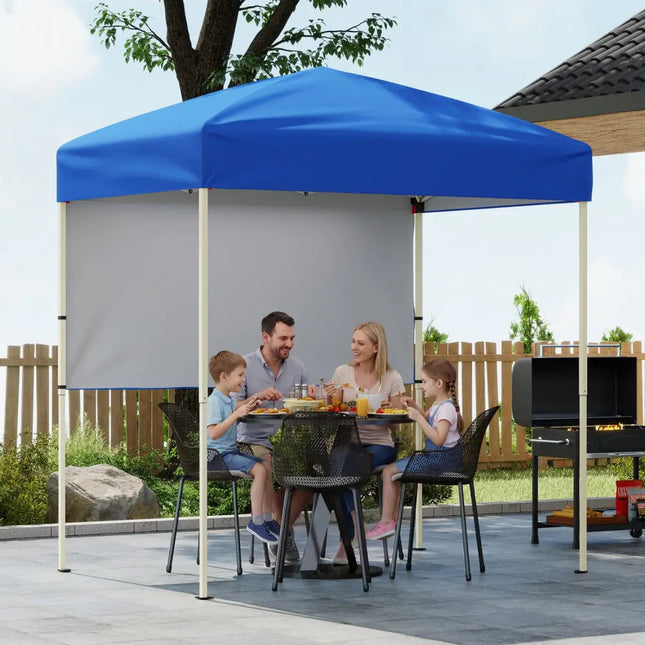 6 x 4 FT Pop-Up Canopy Tent with 1 Half Sidewall Easy Setup Folding Outdoor Sun Shelter-Blue - Blue - Canopies