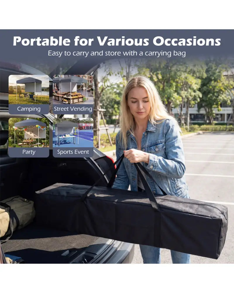 6 x 4 FT Pop-Up Canopy Tent with 1 Half Sidewall Easy Setup Folding Outdoor Sun Shelter-Gray - Gray - Canopies