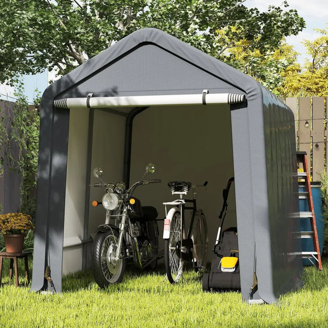 6 x 6.5/8 x 6.5 Feet Portable Motorcycle Outdoor Storage Shelter-8 Feet - Gray - Sheds & Outdoor Storage