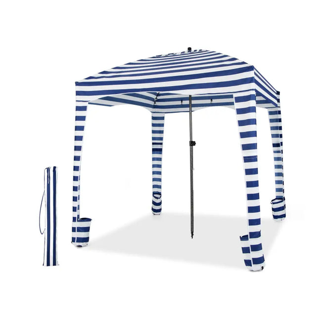 6 x 6 Feet Foldable Beach Cabana Tent with Carrying Bag and Detachable Sidewall - Blue - Canopies