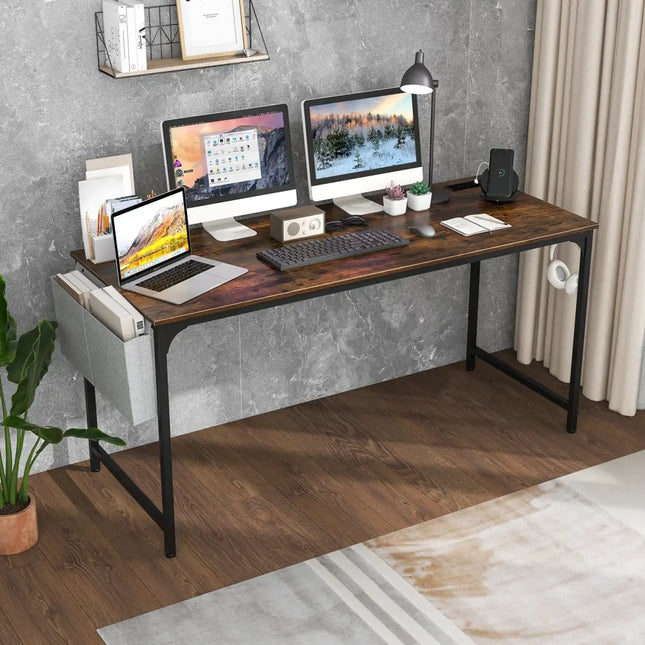 60 Inch Computer Desk with Charging Station Storage Bag-Rustic Brown - Rustic Brown - Computer Desks