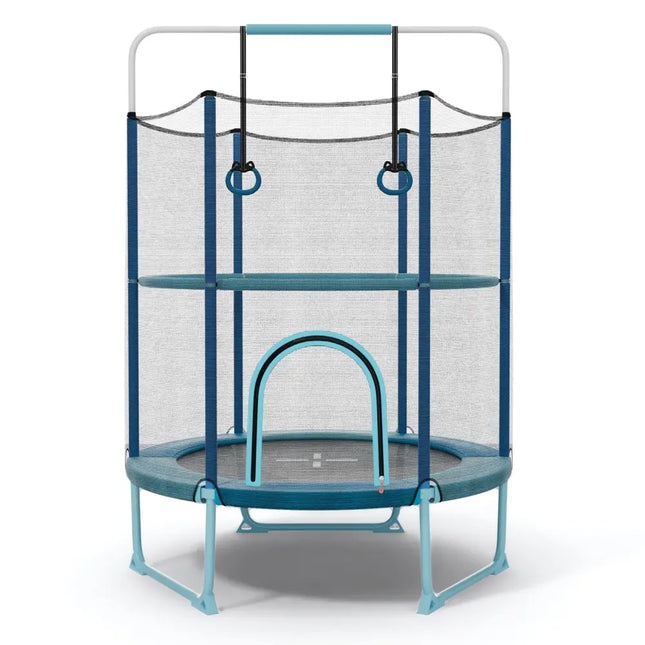 60 Inch Trampoline with Gymnastic Bar and Rings for Kids-Blue - Blue - Trampolines