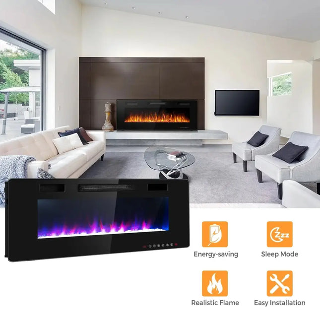 60 Inch Ultra Thin Electric Fireplace with 2 Heat Settings Costway