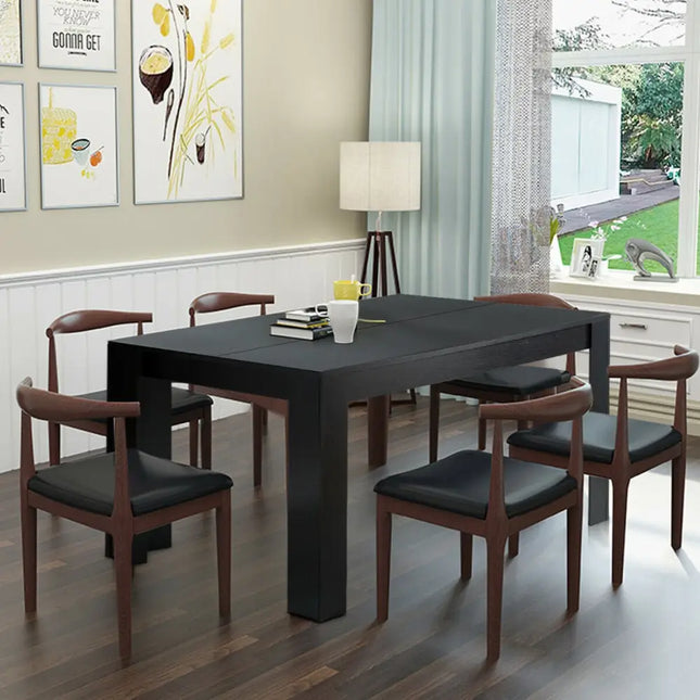 63 Inch Rectangular Modern Dining Kitchen Table for 6 People-Black - Black - Dining Tables