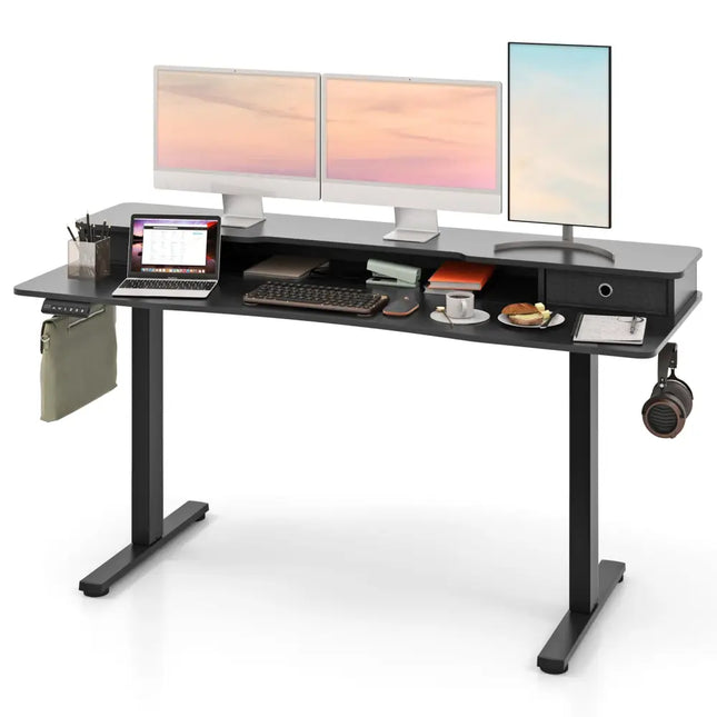 63 Inch x 24 Inch Electric Standing Desk with 2 Drawers-Black - Black - Standing Desks