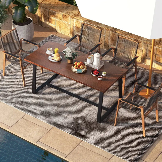 63’’ Large Dining Table with Wavy Edge and Heavy-duty Metal Frame-Coffee - Coffee - Dining Tables