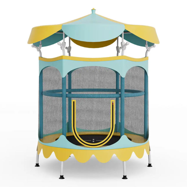 64 Inch Kids Trampoline with Detachable Canopy and Safety Enclosure Net-Yellow - Yellow - Trampolines