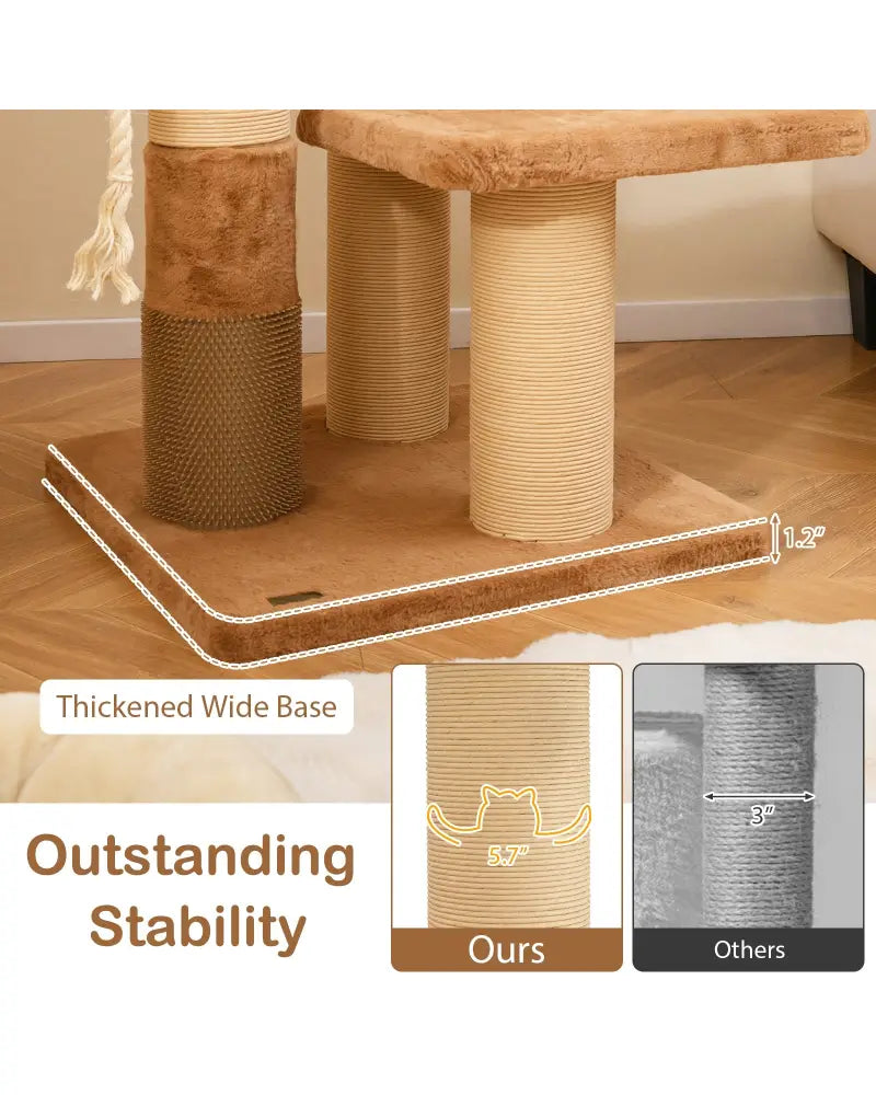 65 Inches Tall Cat Tree with Self-groomer and Removable Cat Bed-Coffee - Coffee - Cat Trees Condos & Scratchers