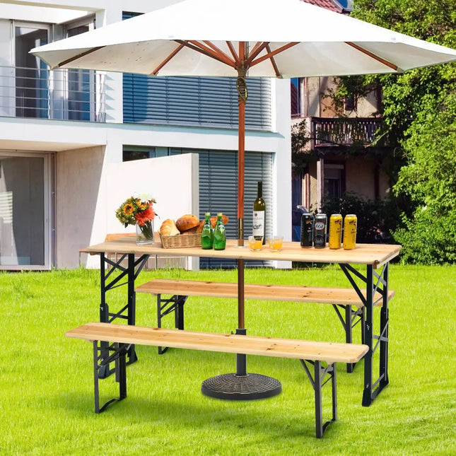 66.5 Inch Outdoor Wood Folding Picnic Table with Adjustable Heights - Natural - Picnic Tables