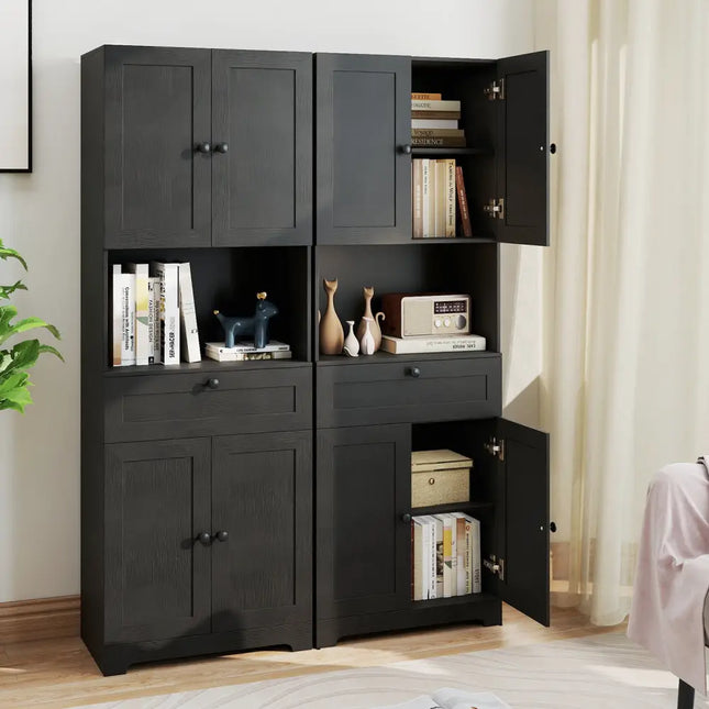 67.5 Inch Tall Modern Freestanding Floor Storage Cabinet with 4 Doors and 1 Drawer-Black - Black - Sideboards Cabinets