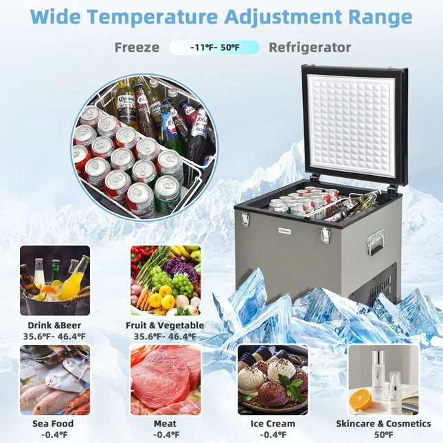 68 Quart Portable Car Refrigerator with DC and AC Adapter-Gray - Gray - Coolers
