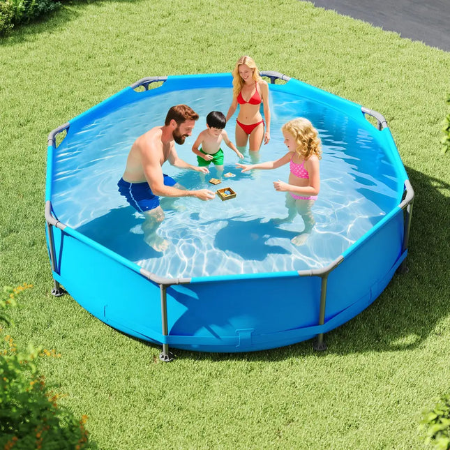 690/978/1158/1617 Gal Outdoor Family Swimming Pool with Metal Frame-10 x 10 ft - Blue - Swimming Pools