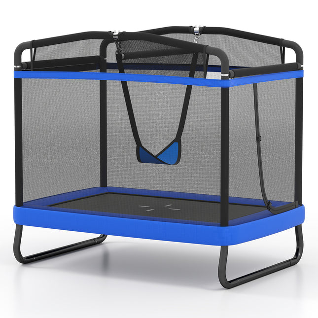 6 FT Kids Trampoline with Swing and Horizontal Bar Small Rectangle Trampoline-Blue