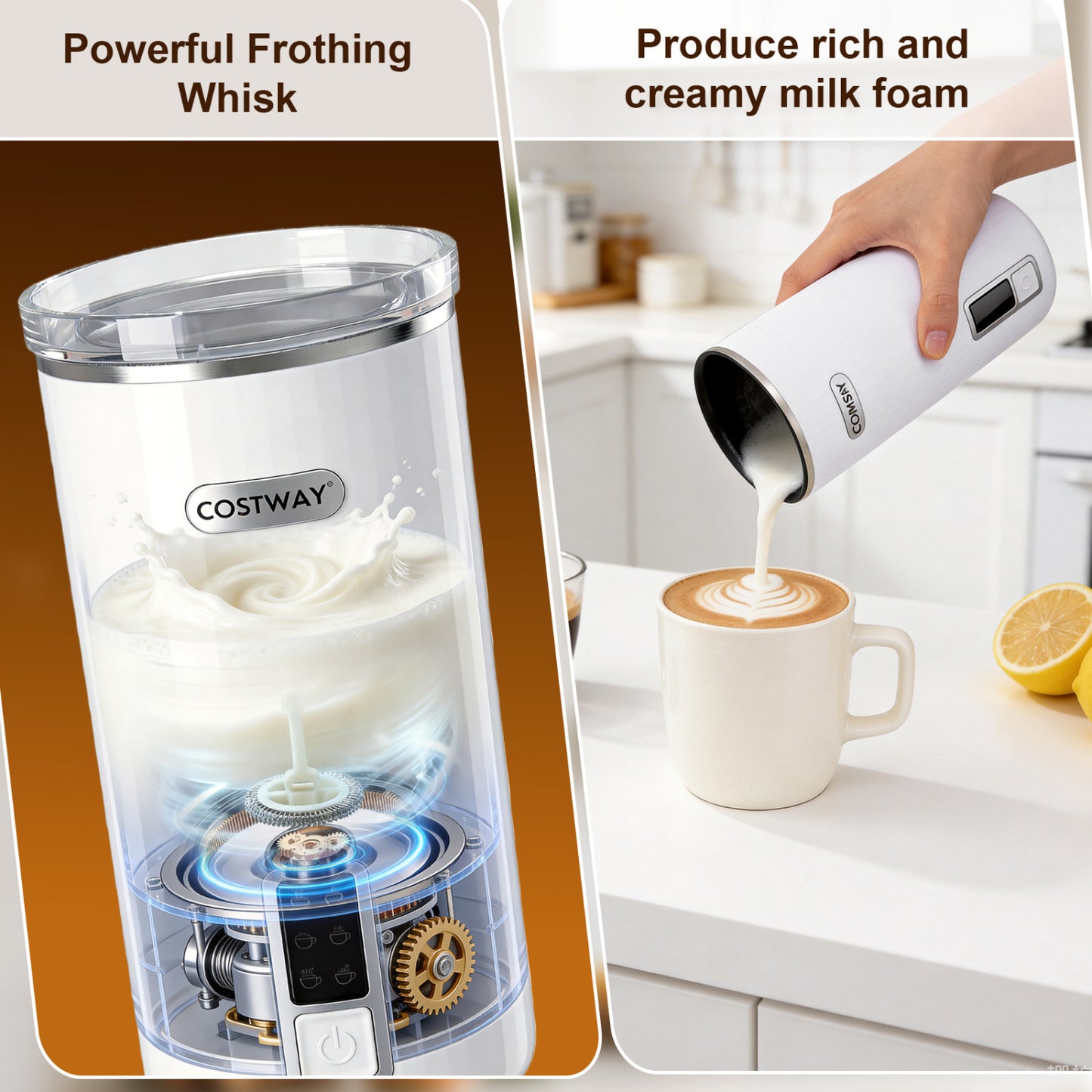 6-in-1 Electric Milk Steamer with Stainless Steel Interior-White