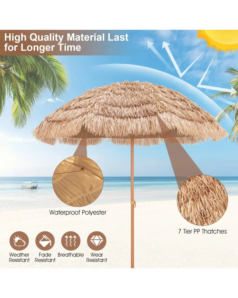 7.2 Feet Patio Thatched Tiki Umbrella Hawaiian Hula Beach Umbrella - Outdoor Umbrellas