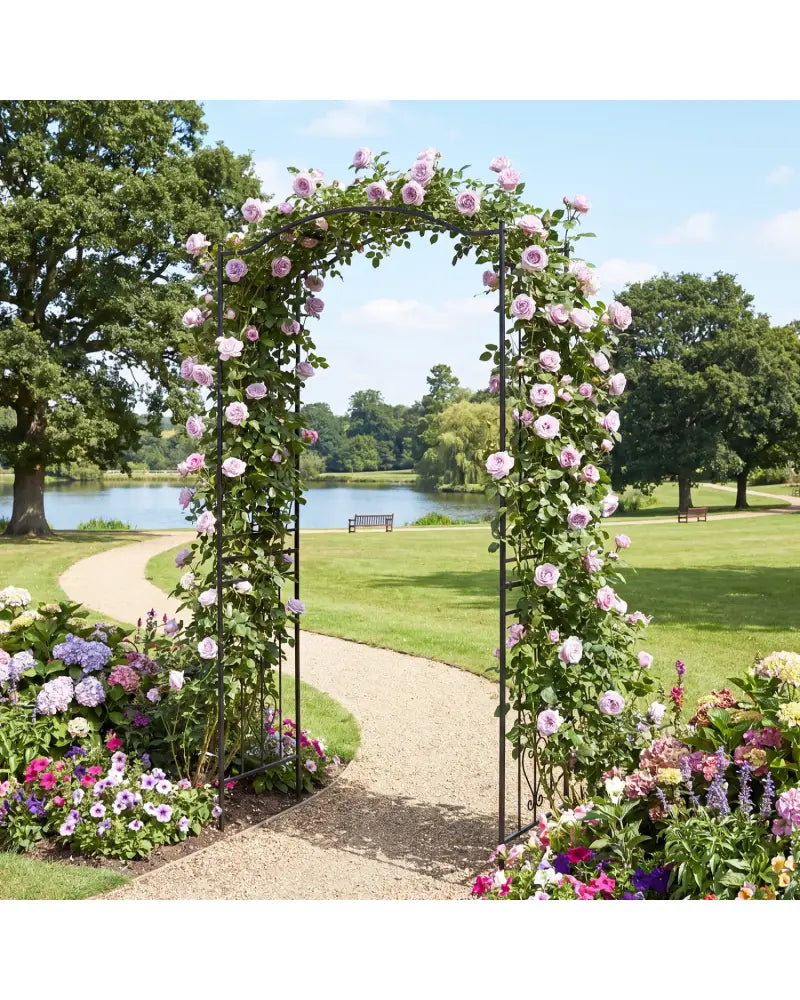 7.5 Feet Garden Arbor Heavy-Duty Metal Arch Trellis with Curved Roof - Garden Arbors