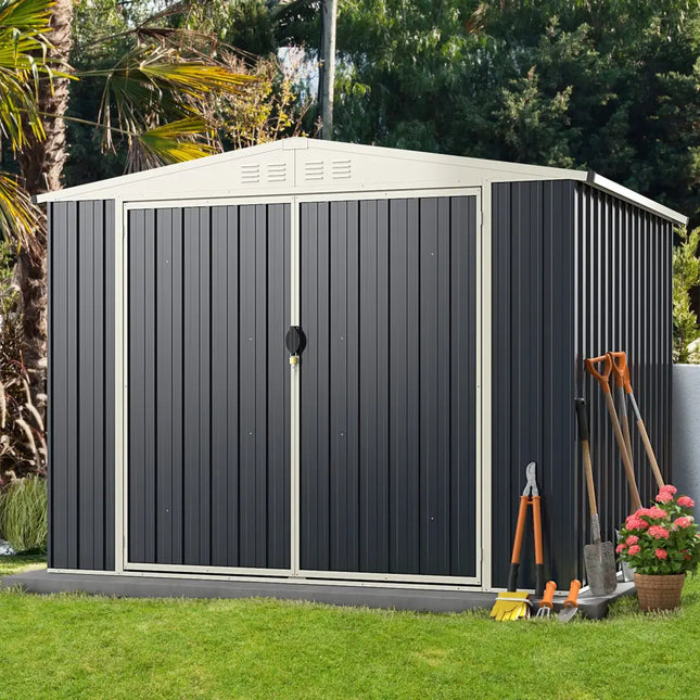 7.5 x 6.3 FT Metal Outdoor Storage Shed with Lockable Door-Gray - Gray - Sheds & Outdoor Storage