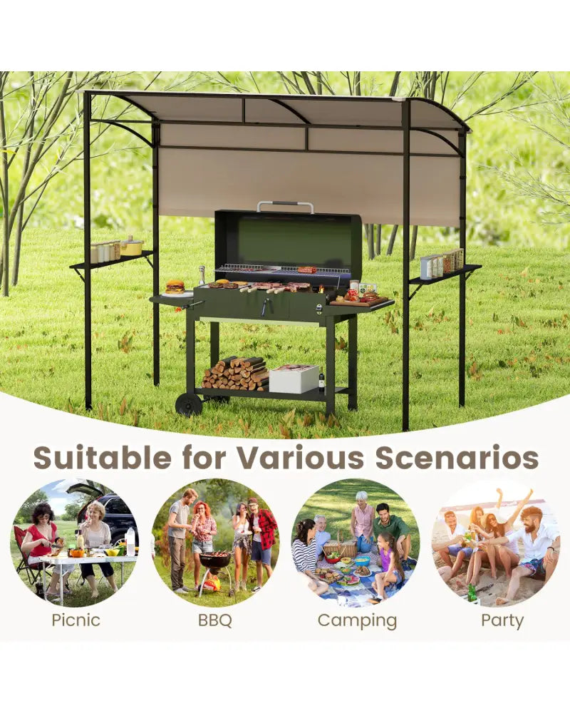 7.8 x 4.4 FT Outdoor Patio BBQ Canopy with Metal Shelves and Bottle Openers-Brown - Brown - Gazebos