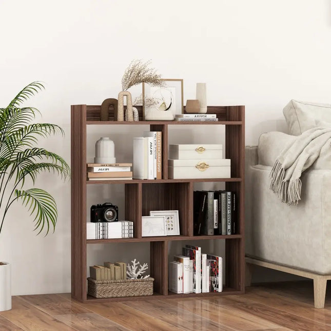 7 Cubes Open-back Bookshelf with Anti-Toppling Devices-Walnut - Walnut - Bookcases