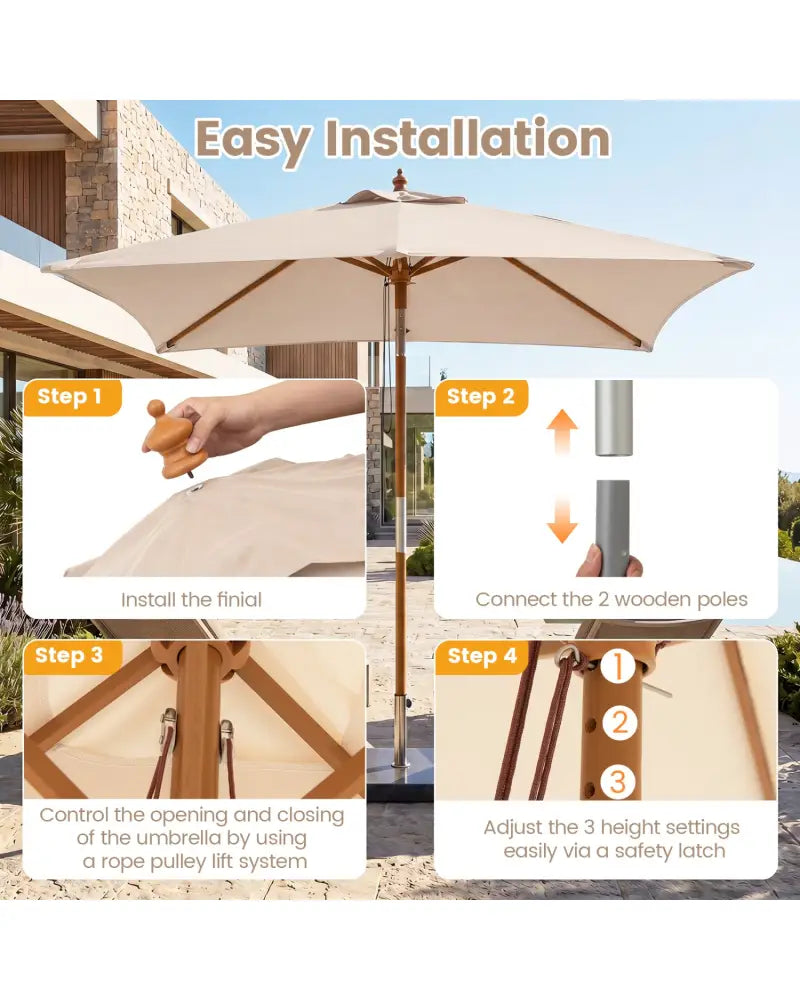 7 Feet Outdoor Rectangular Patio Umbrella with 3 Adjustable Heights-Beige - Beige - Outdoor Umbrellas
