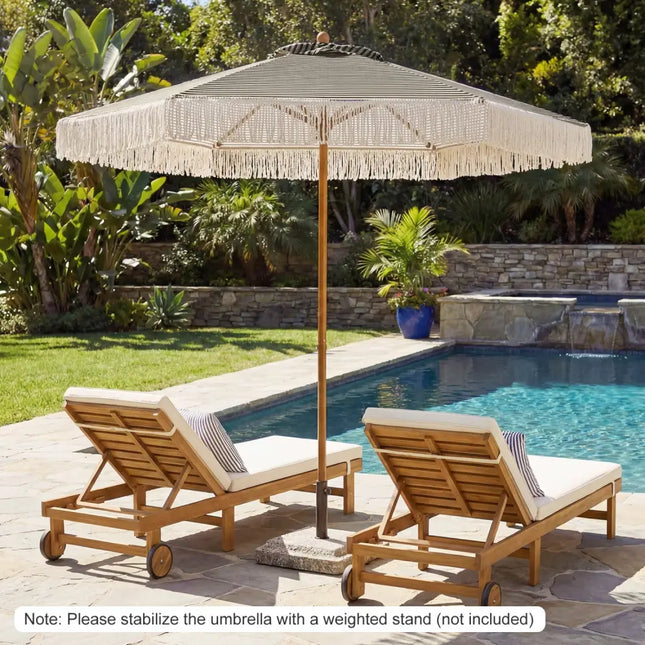 7 Feet Patio Umbrella with Fringe Sun-Protective Beach Umbrella with Boho Tassel-Green - Green - Outdoor Umbrellas