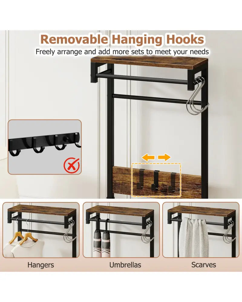 7-in-1 Hall Tree with Shoe Bench and Hooks and Removable Drawer for Entryway-Rustic Brown - Rustic Brown - Coat Racks &