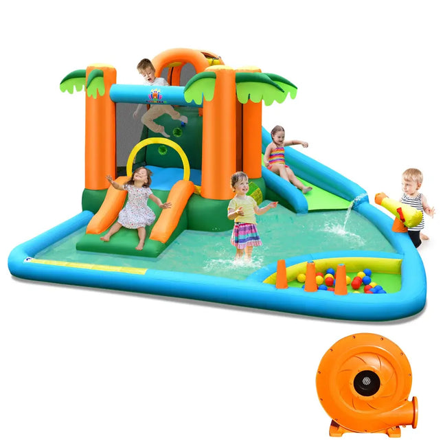 7-in-1 Inflatable Water Slide Park with 780W Blower - Inflatable Water Slides