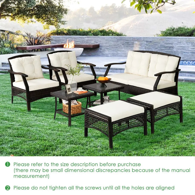 7 Pieces Outdoor Patio Furniture Set with Waterproof Cover - Espresso - Patio Conversation Sets