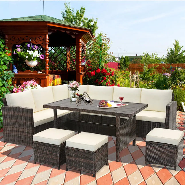 7 Pieces Wicker Patio Furniture Set-White - White - Patio Furniture Sets