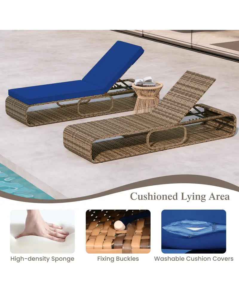 7-Position Adjustable PE Rattan Outdoor Chaise Lounge Chair-Navy - Navy - Outdoor Chaise Lounges