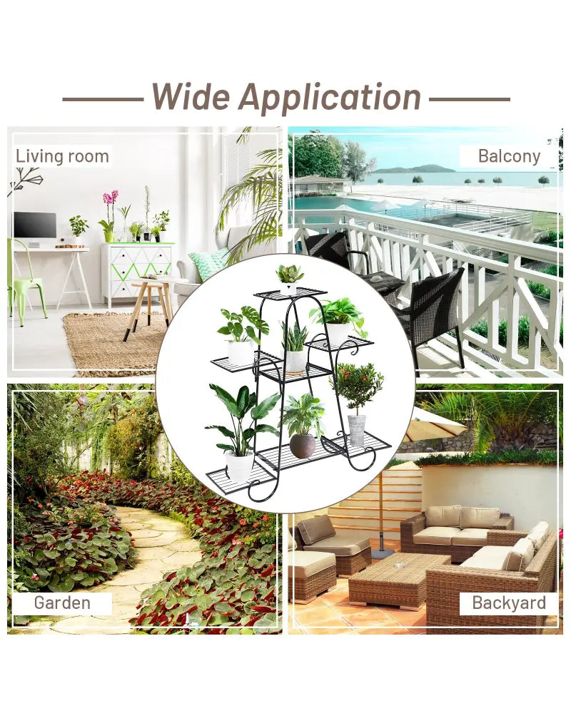 7 Tier Metal Patio Plant Stand - Black - Plant Stands