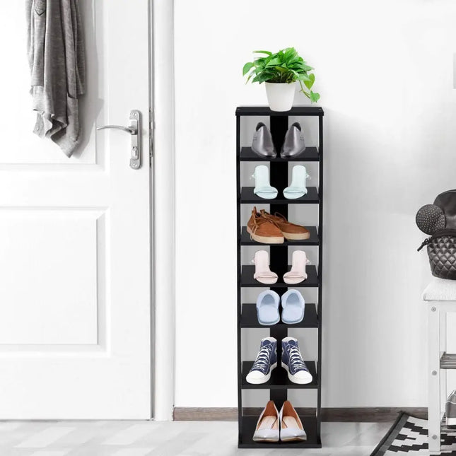 7-Tier Shoe Rack Practical Free Standing Shelves Storage Shelves-Black - Black - Shoe Racks & Storage Benches