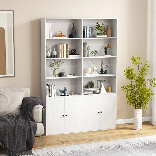 71 Inch Freestanding Bookshelf with 6 Shelves and 2-Door Cabinet-White - White - Bookcases