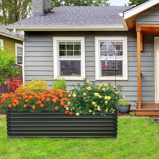 71 Inch Galvanized Metal Raised Garden Bed for Garden Backyard-Dark Gray - Dark Gray - Raised Garden Beds