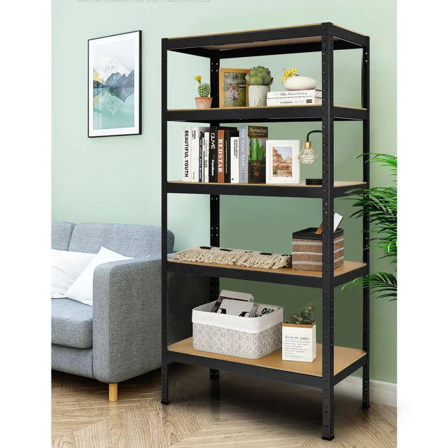 71 inch Heavy Duty Steel Adjustable 5 Level Storage Shelves-Black - Black - Garages
