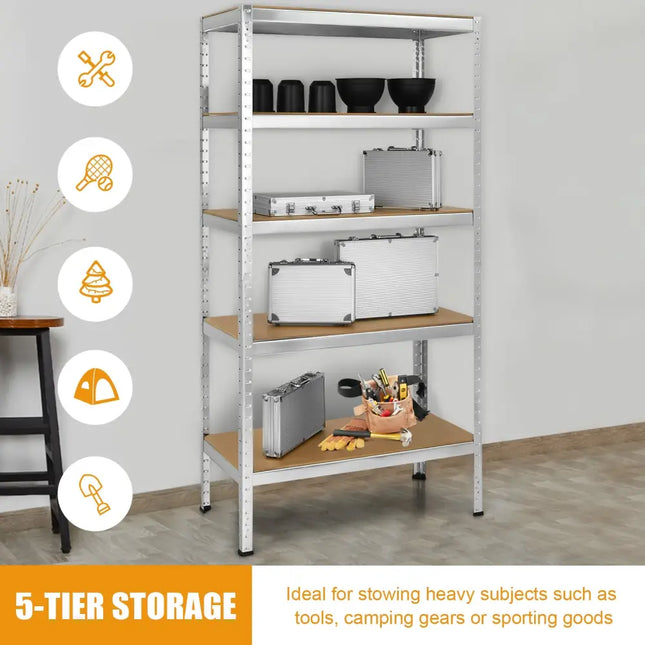 71 inch Heavy Duty Steel Adjustable 5 Level Storage Shelves-Silver - Silver - Garages