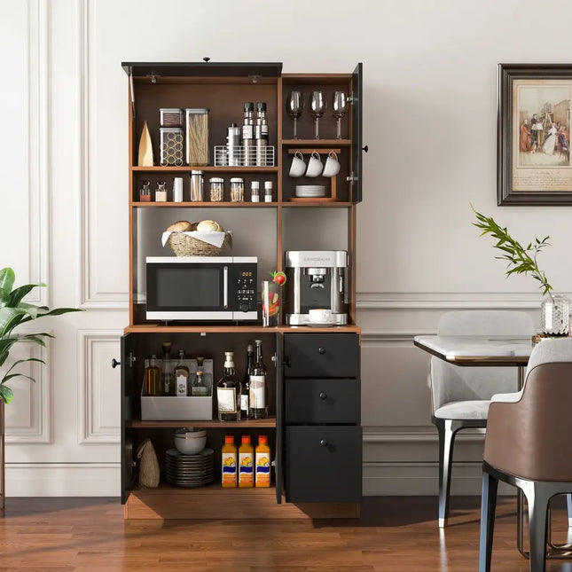71 Inch Kitchen Pantry with 3 Storage Cabinet and 3 Deep Drawers-Walnut - Walnut - Sideboards Cabinets & Buffets