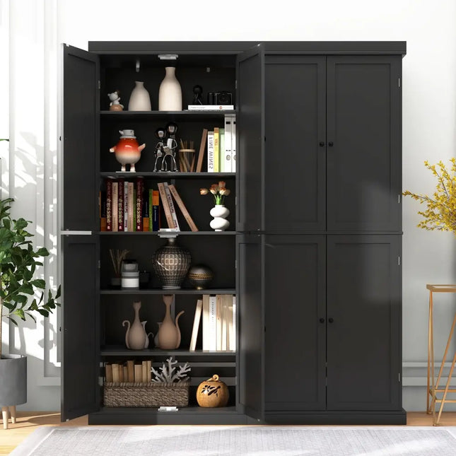 72.5 Inches Tall Buffet Cabinet with 6-Tier Shelves and 4 Doors-Black - Black - Sideboards Cabinets & Buffets