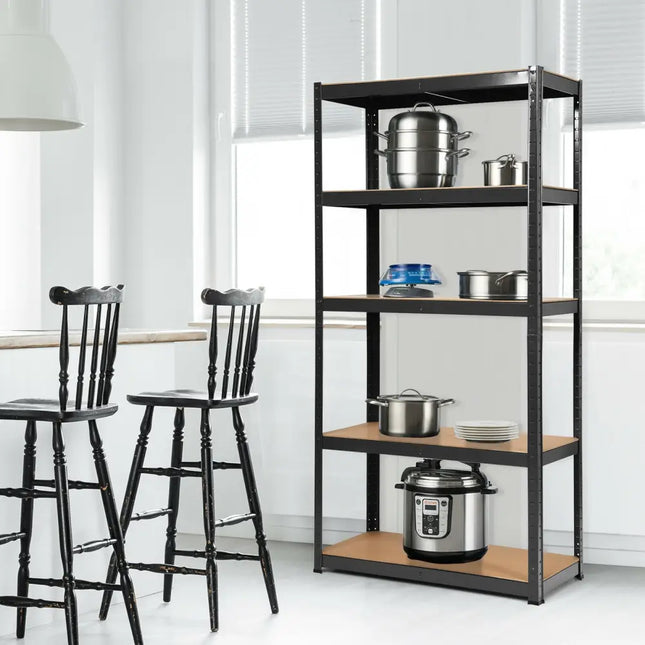 72 Inch Storage Rack with 5 Adjustable Shelves for Books Kitchenware-Black - Black - Garages