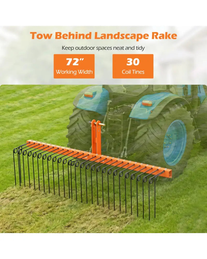 72’’ Pine Straw Rake with 30 Metal Coil Tines for Grass-Orange - Orange - Lawn Care Tools