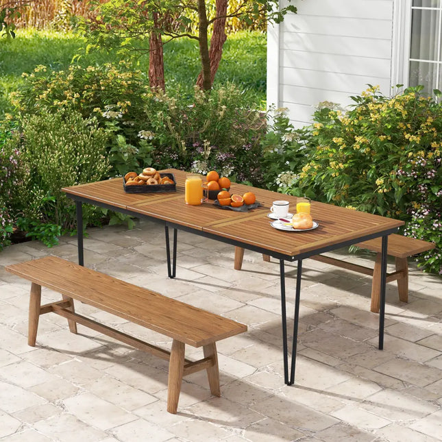 79 Inch 8-Person Outdoor Dining Table with 1.9 Inch Umbrella Hole - Natural - Patio Dining Tables