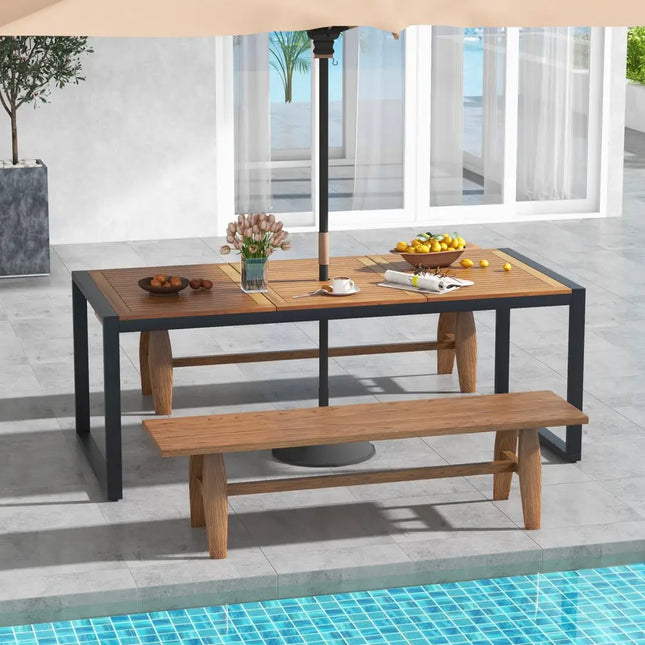 79 Inch Acacia Wood Patio Table with 1.9 Inch Umbrella Hole for Garden and Poolside - Patio Dining Tables