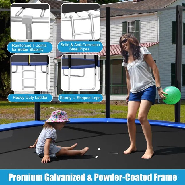 8/10/12/14/15/16 Feet Outdoor Trampoline Bounce Combo with Safety Closure Net Ladder-12 ft - Black - Trampolines