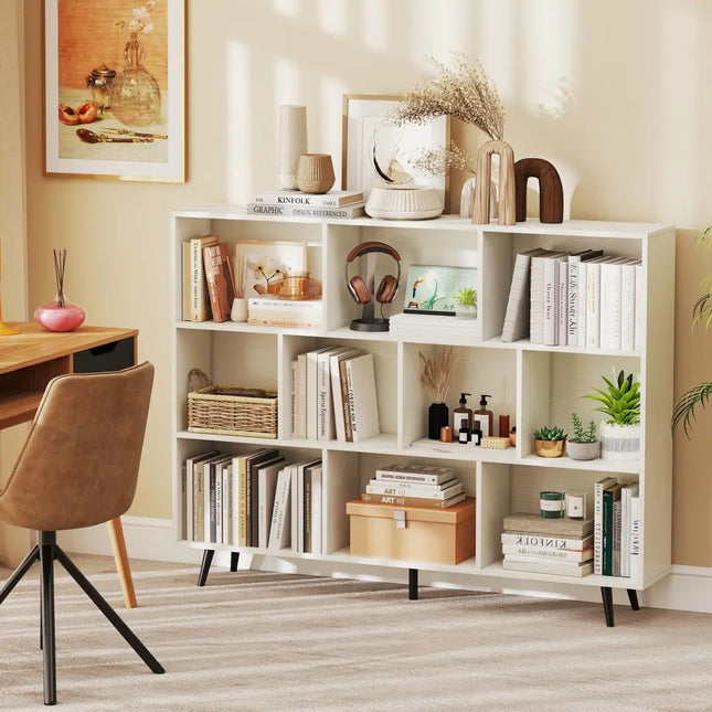 8/10-Cube Bookcase with 5 Tapered Metal Legs-Off White - Off White - Bookcases