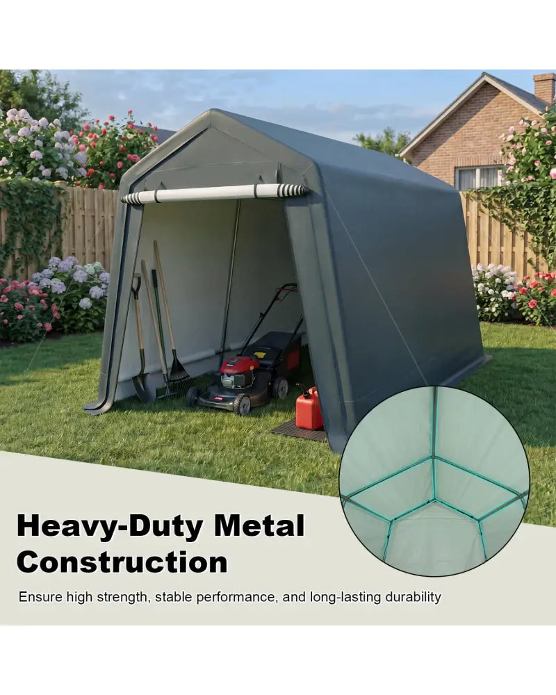 8.3 x 14 Feet Outdoor Storage Shed with Roll-Up Zipper Door-Green - Green - Sheds & Outdoor Storage