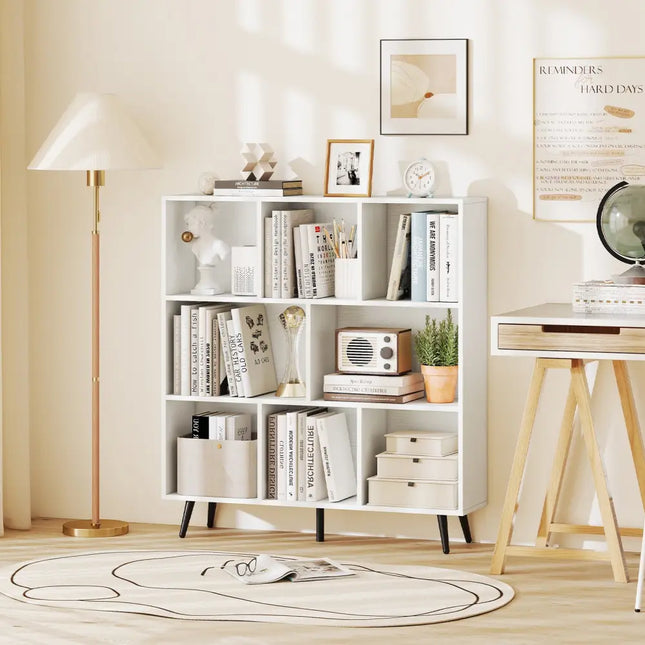 8-Cube Bookcase with 5 Tapered Metal Legs-White - White - Bookcases