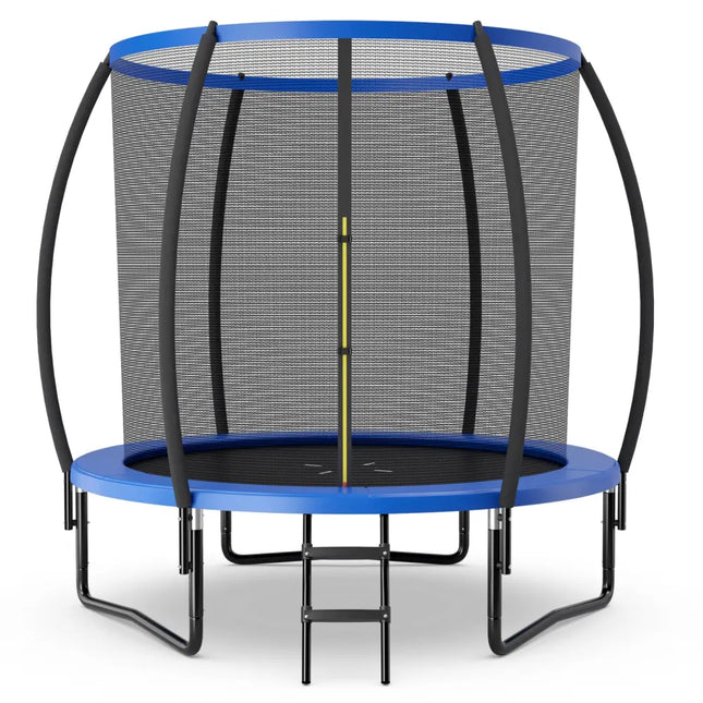 8 Feet ASTM Approved Recreational Trampoline with Ladder-Blue - Blue - Trampolines